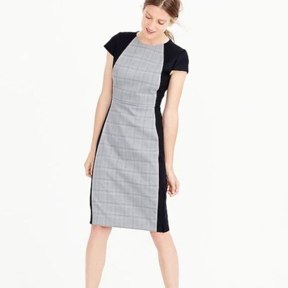 J. Crew Wool Plaid Sheath Dress size 0 Grey Black Maroon Stretch Business Career - Picture 1 of 12